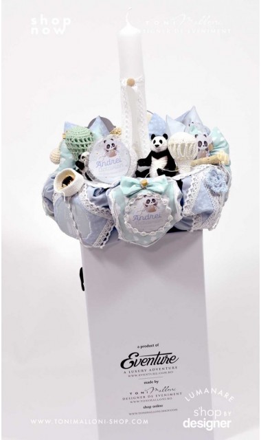 Lumanare botez cu ursuletul Panda, urs polar si baloane de aer cald, Panda Journey 4